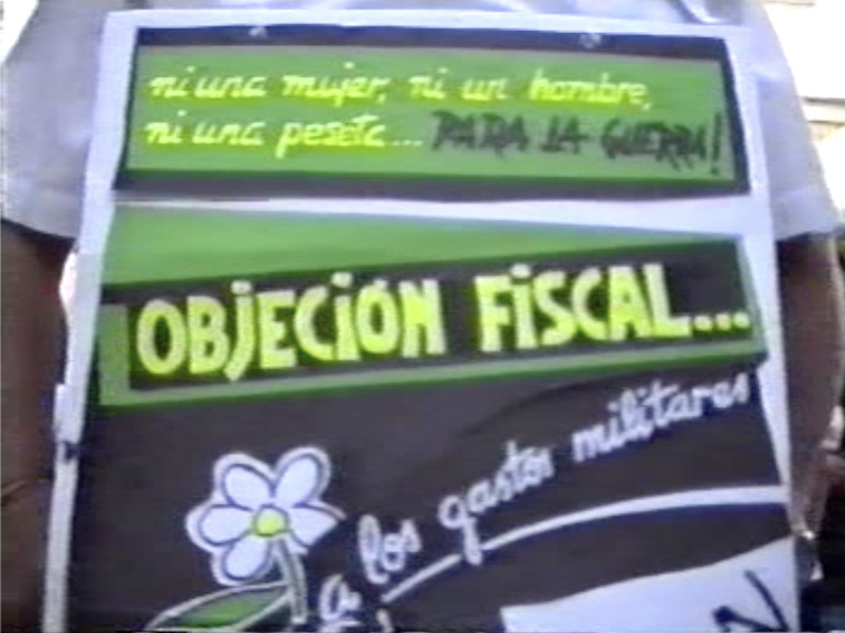 Pancarta de la marcha silenciosa en Sevilla por la libertad del insumiso Francisco Javier Sánchez de Rojas (Frasco). 1991